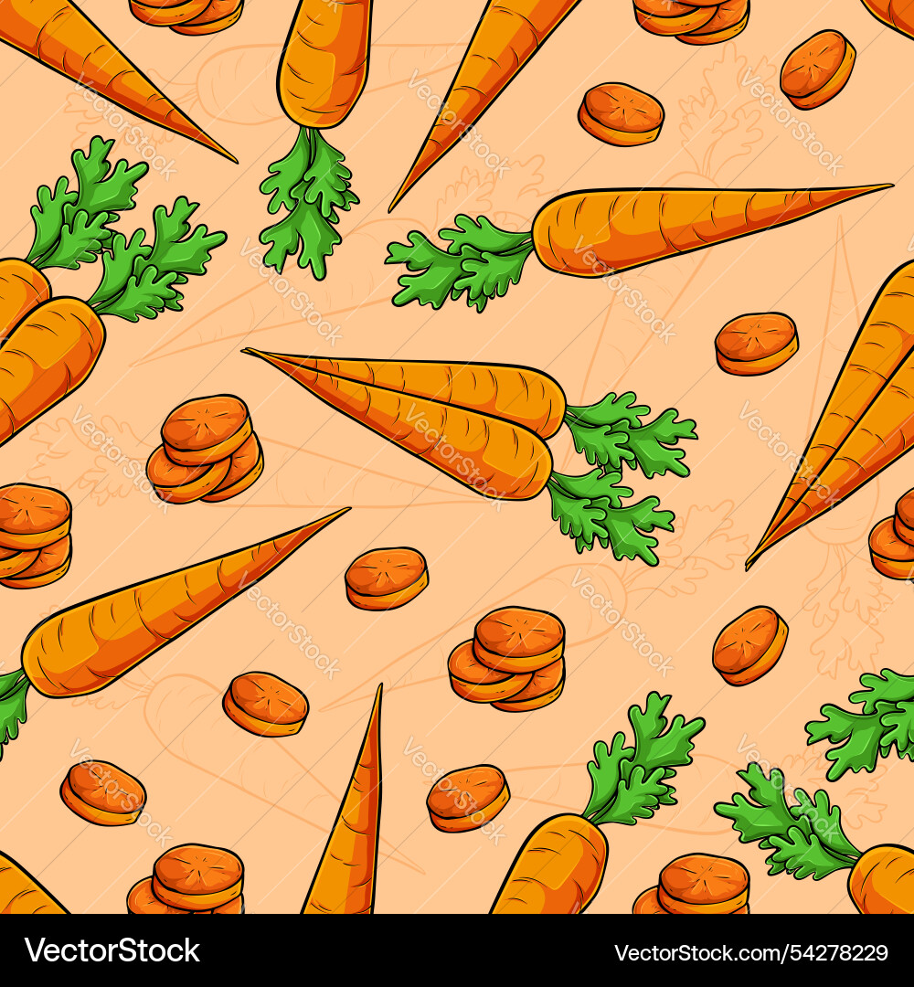 Seamless pattern of full and sliced healthy carrot vector image