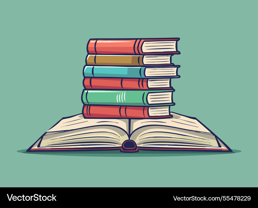 Stack of books and an open book vector image