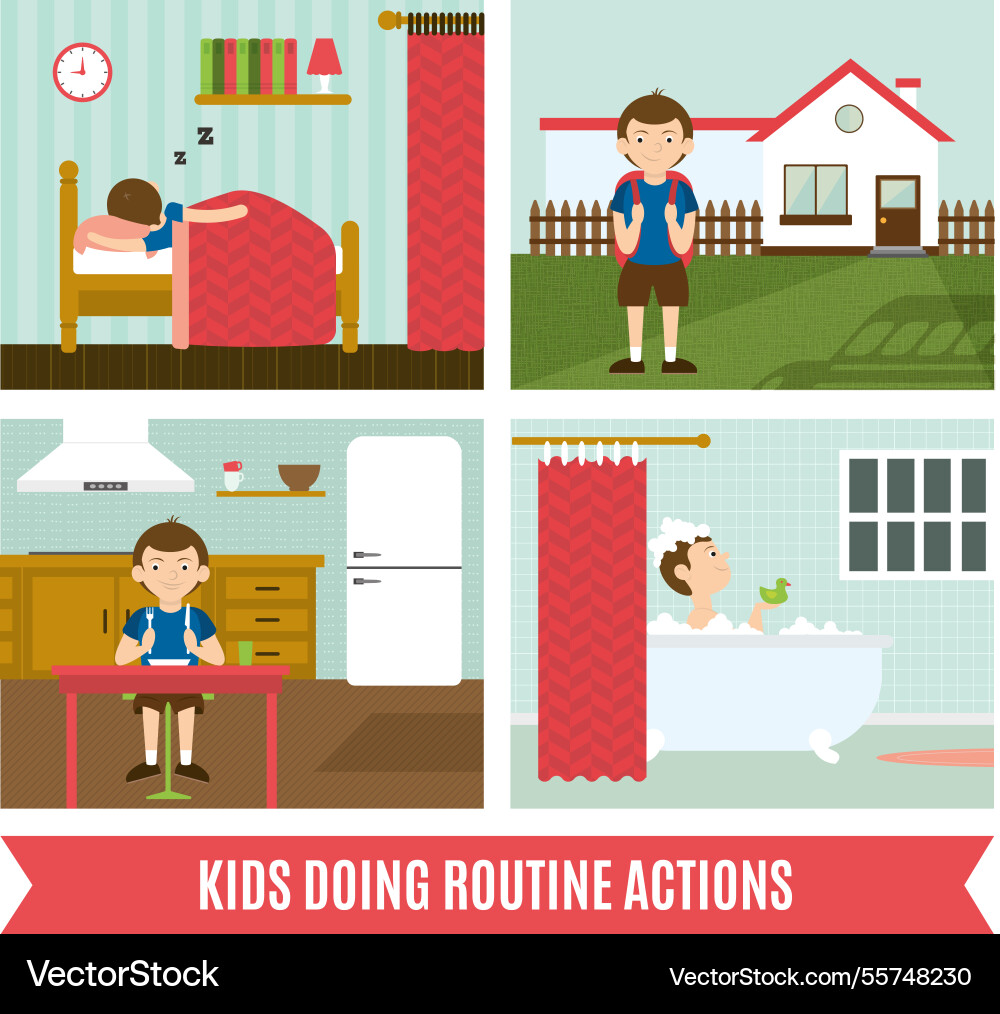 Children doing routine actions Vector Image