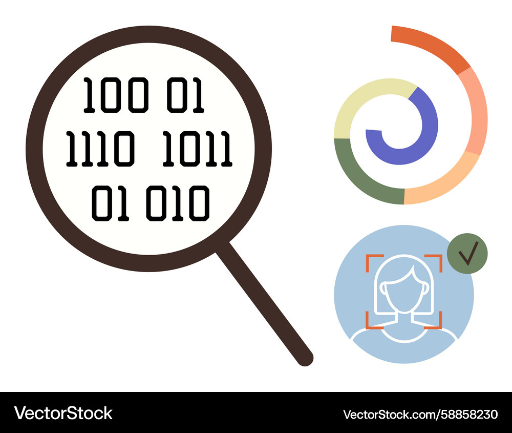 Data analysis magnifying glass with binary code Data analysis magnifying glass with binary code Vector Image