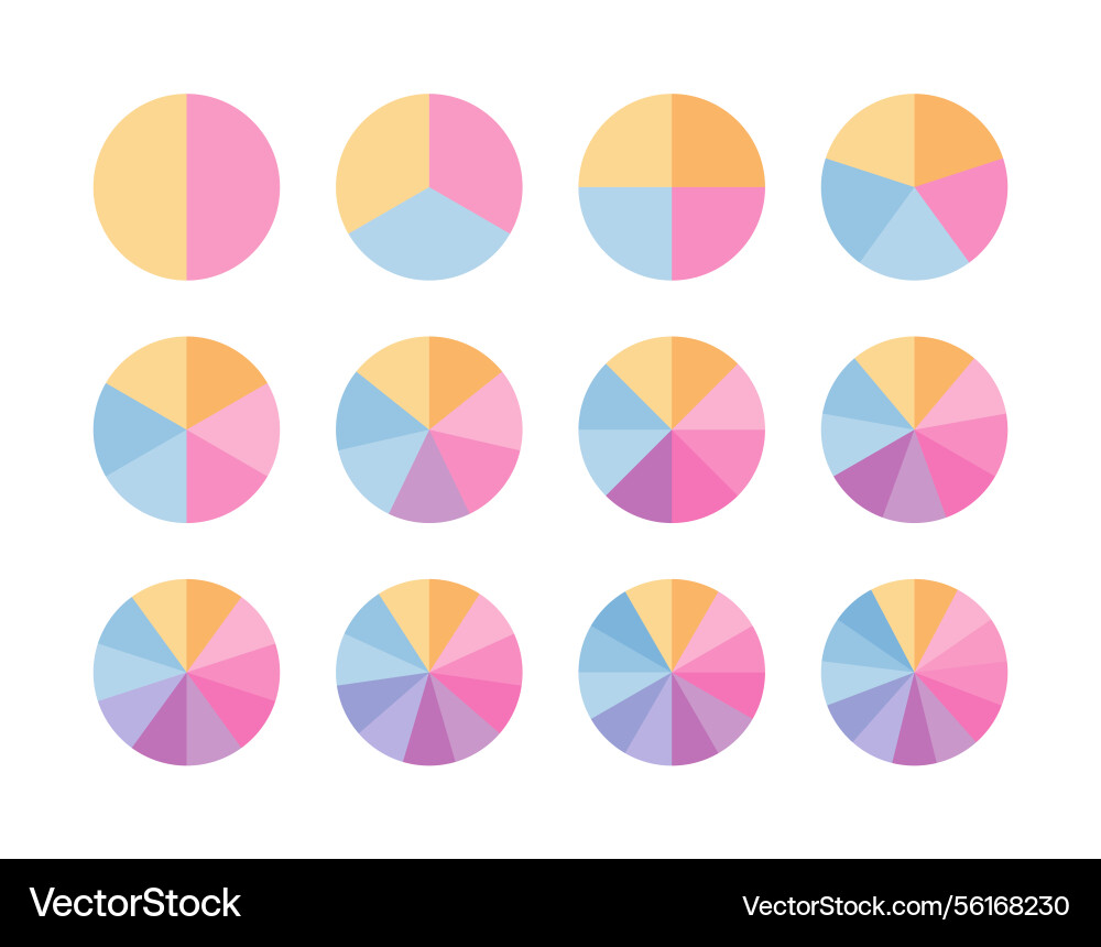Multicolor piechart with segments and slices Multicolor piechart with segments and slices vector image