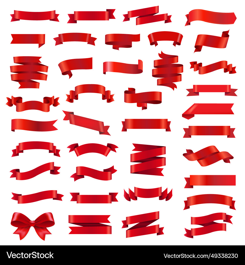 Red ribbon set isolated white background vector image