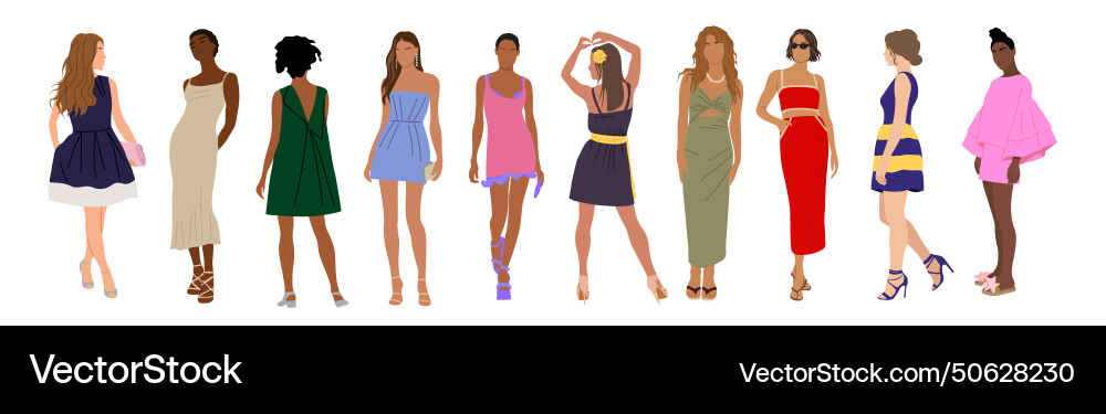 Set von modischen Frauen im Sommer Kleid Set von modischen Frauen im Sommer Kleid vektorbild