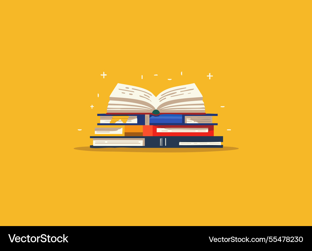 Stack of books and an open book Vector Image