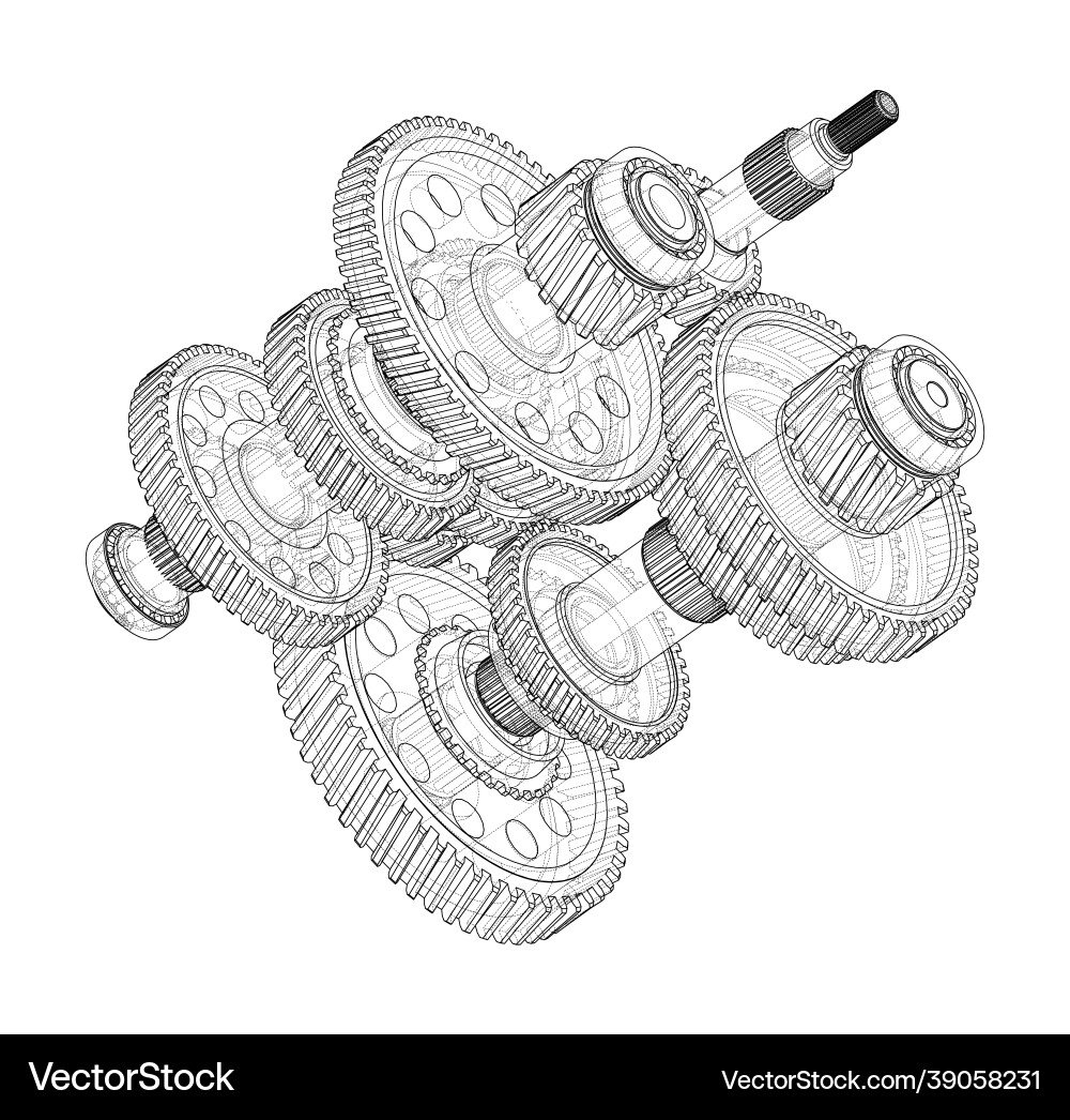 3D Gearbox Rendering - Wireframe vector image