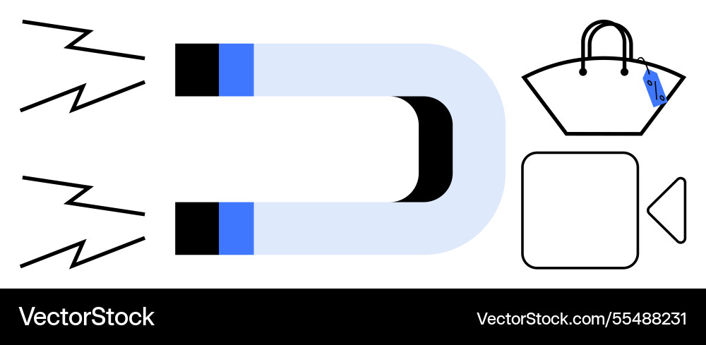 Magnet attracting various objects representing Magnet attracting various objects representing Vector Image