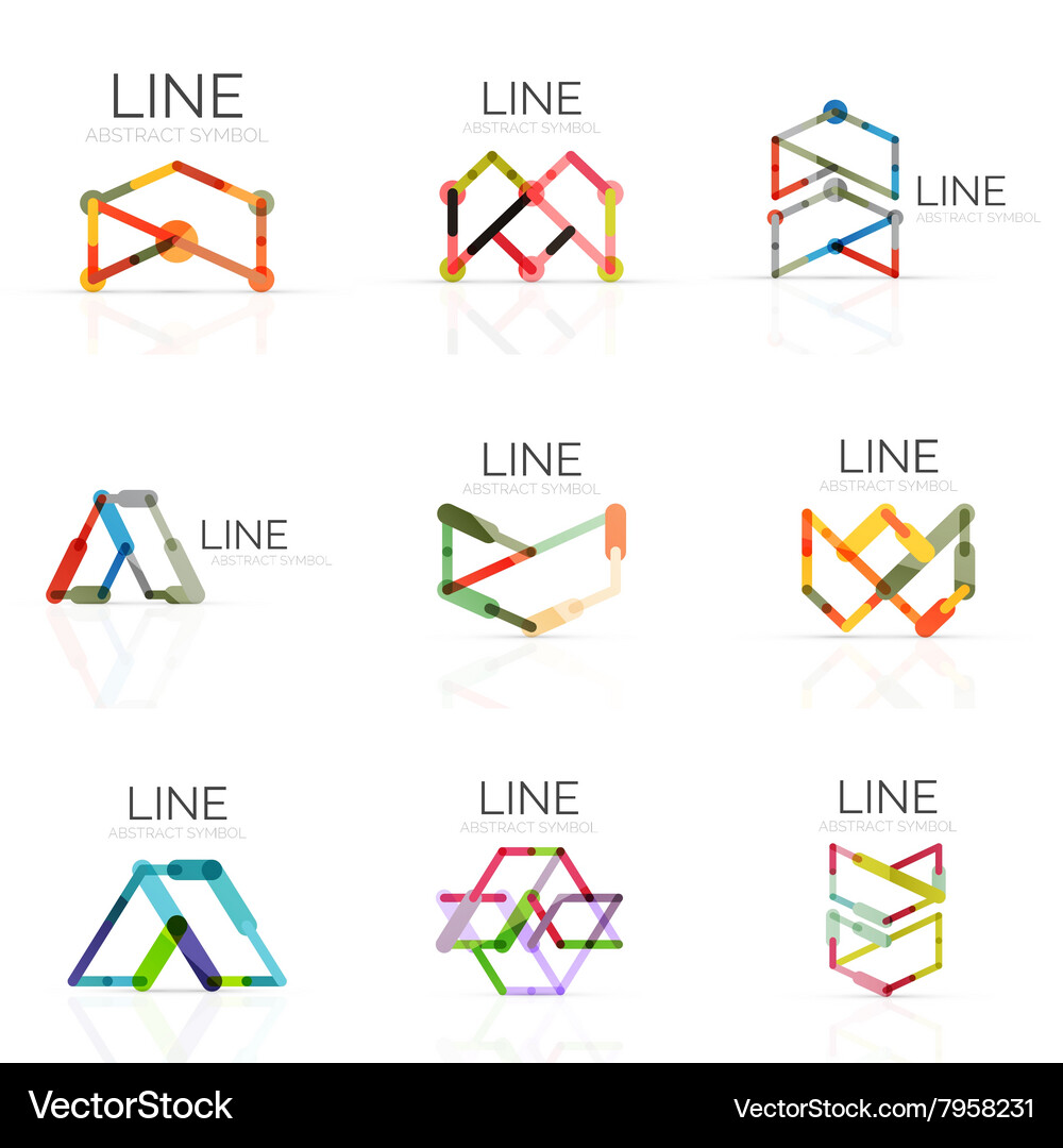 Set of linear abstract logos connected Vector Image