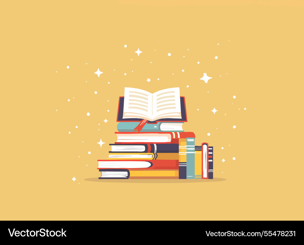 Stack of books and an open book vector image