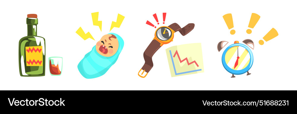 Stress different source and cause item set Stress different source and cause item set vector image