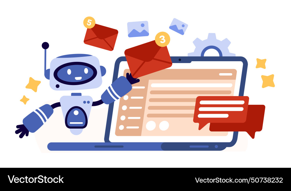 Email notification with ai service robot Email notification with ai service robot Vector Image