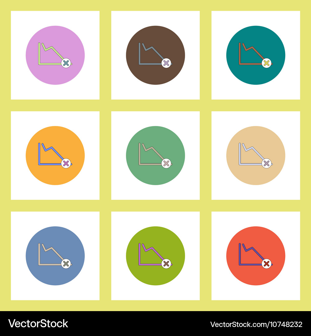 Flat icons set of statistics graph and x mark Vector Image
