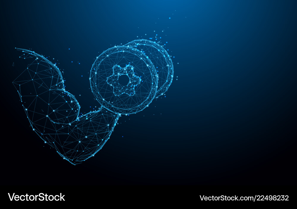 Hand holding dumbbell form lines and particle Hand holding dumbbell form lines and particle vector image