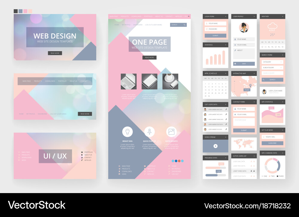 Modern Website Header & Interface Elements Vector Image