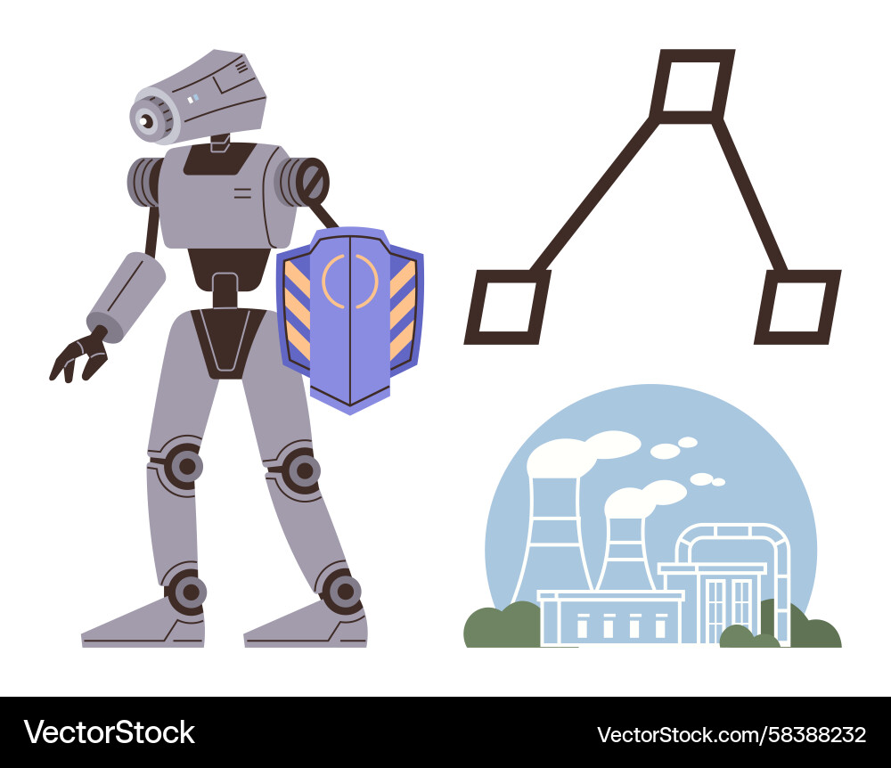 Robot Decision Flowchart with Shield Vector Image
