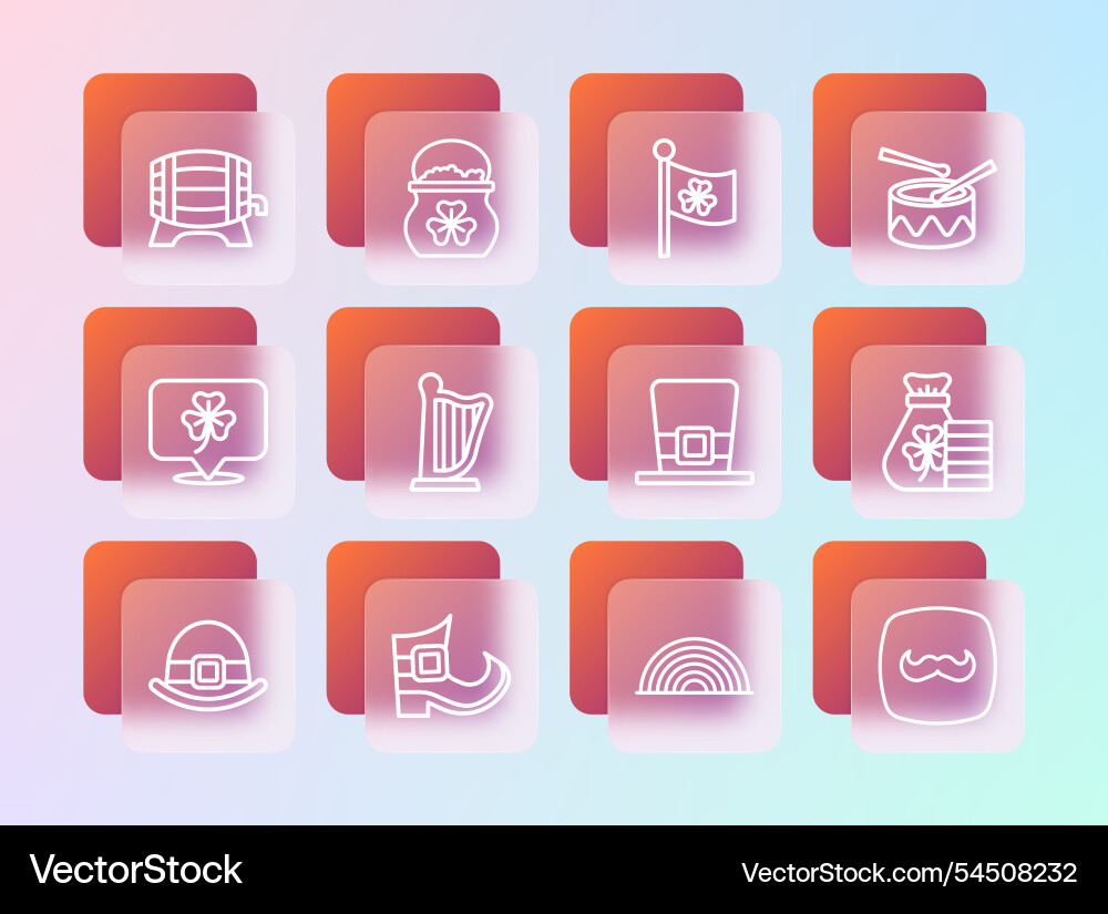 Set line drum with sticks leprechaun boot Vector Image
