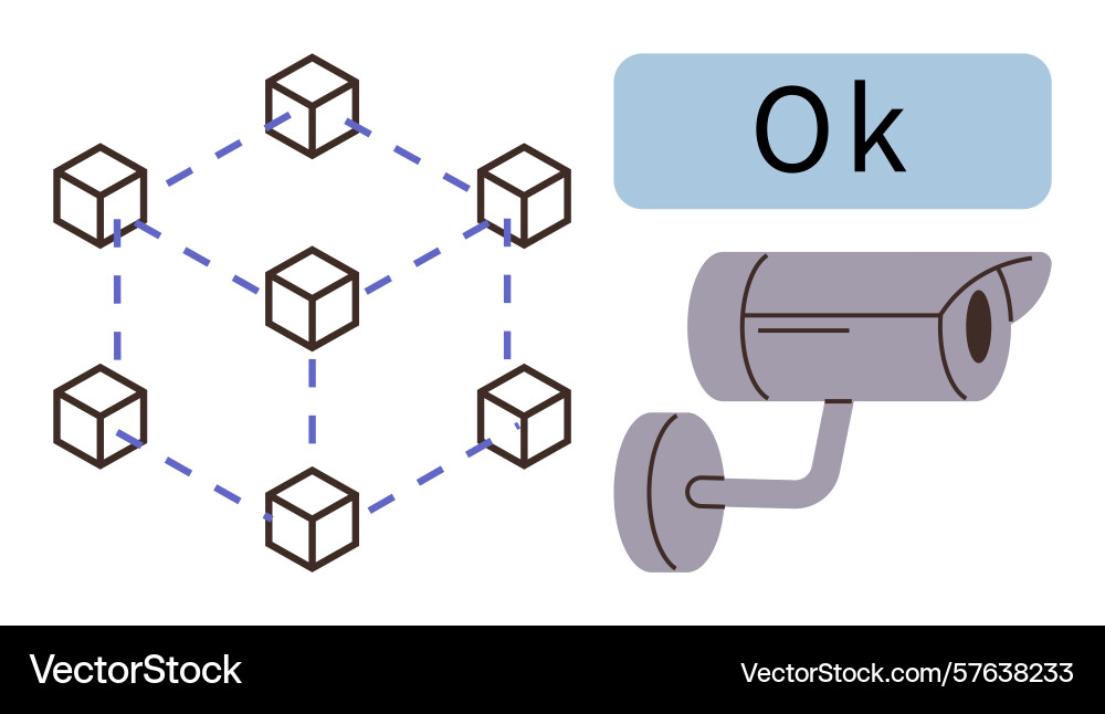 Blockchain network connection with security camera vector image