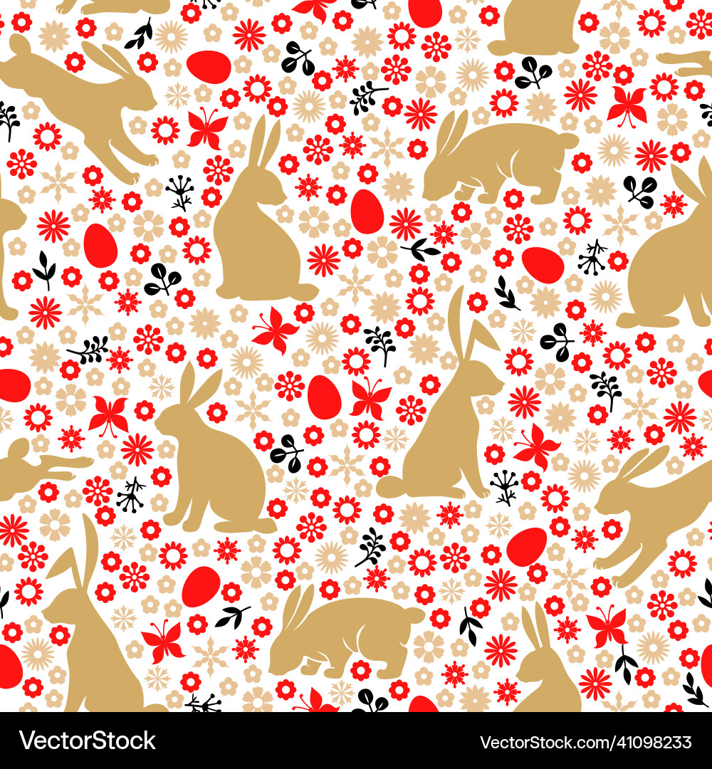 Easter pattern seamless with rabbits flowers Vector Image