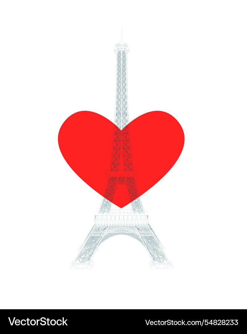 Outline of a detailed eiffel tower with red Outline of a detailed eiffel tower with red vector image