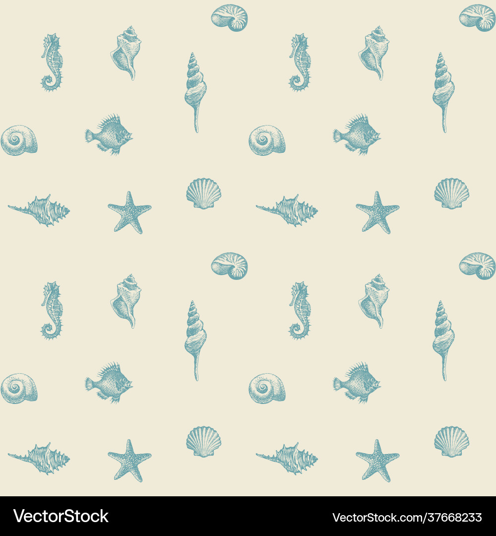 Seamless pattern with seashells various shapes Seamless pattern with seashells various shapes vector image