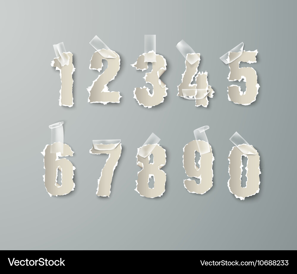 Set numbers from torn paper with tape vector image