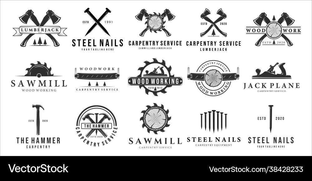 Vintage Carpenter Logo Set Vector Image