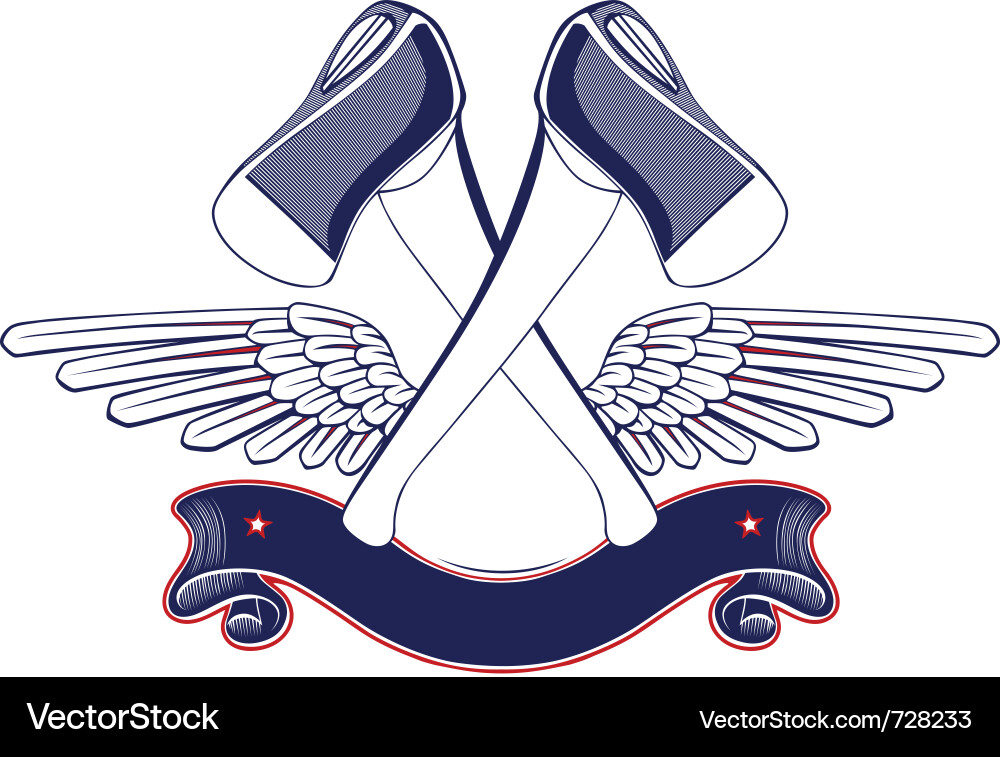 Winged Axe Emblem with Ribbon Vector Image