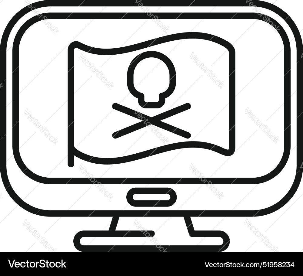 Computer monitor displaying pirate flag with skull Vector Image