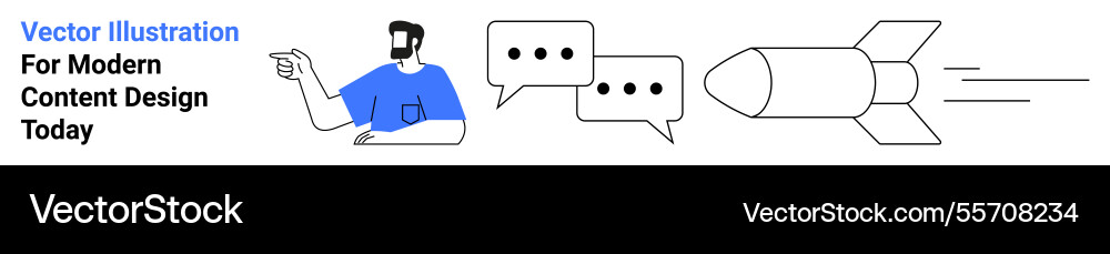 Man pointing with text bubbles and rocket Man pointing with text bubbles and rocket vector image