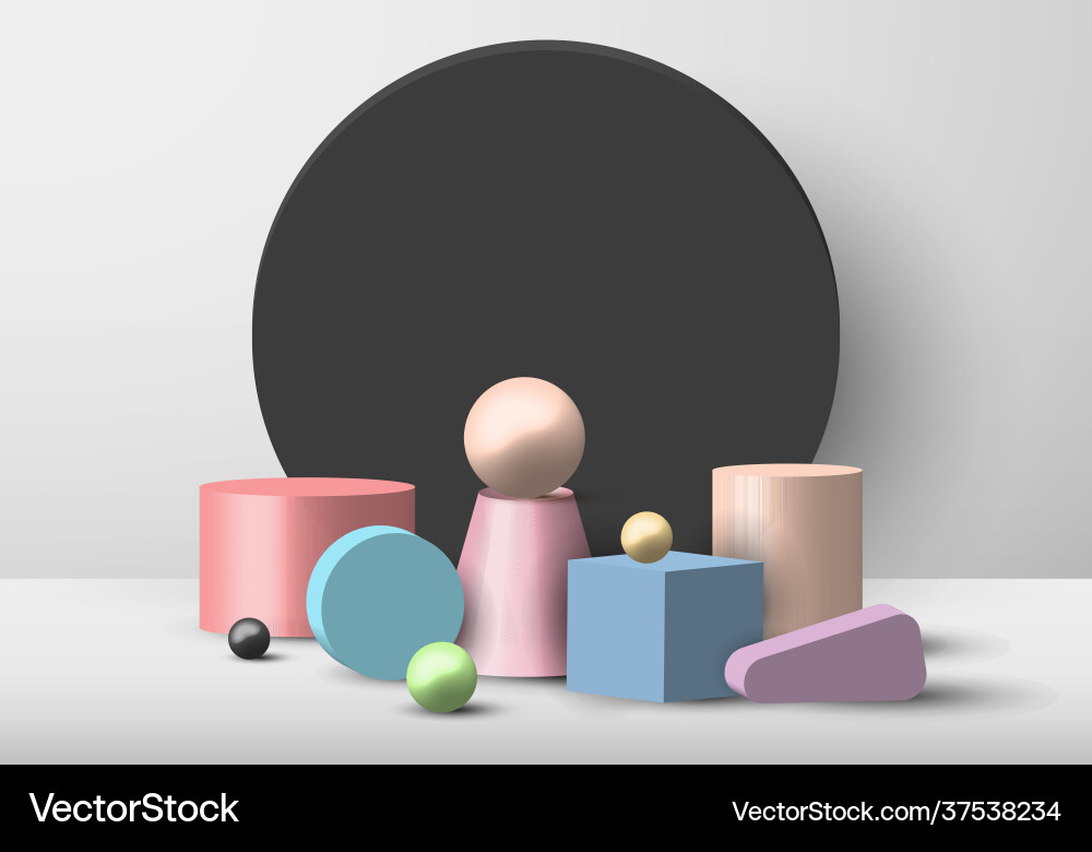 Set 3d geometric object pastel color display Set 3d geometric object pastel color display vector image