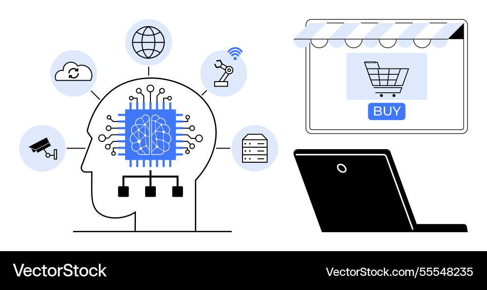 Artificial intelligence in e-commerce with brain Artificial intelligence in e-commerce with brain vector image