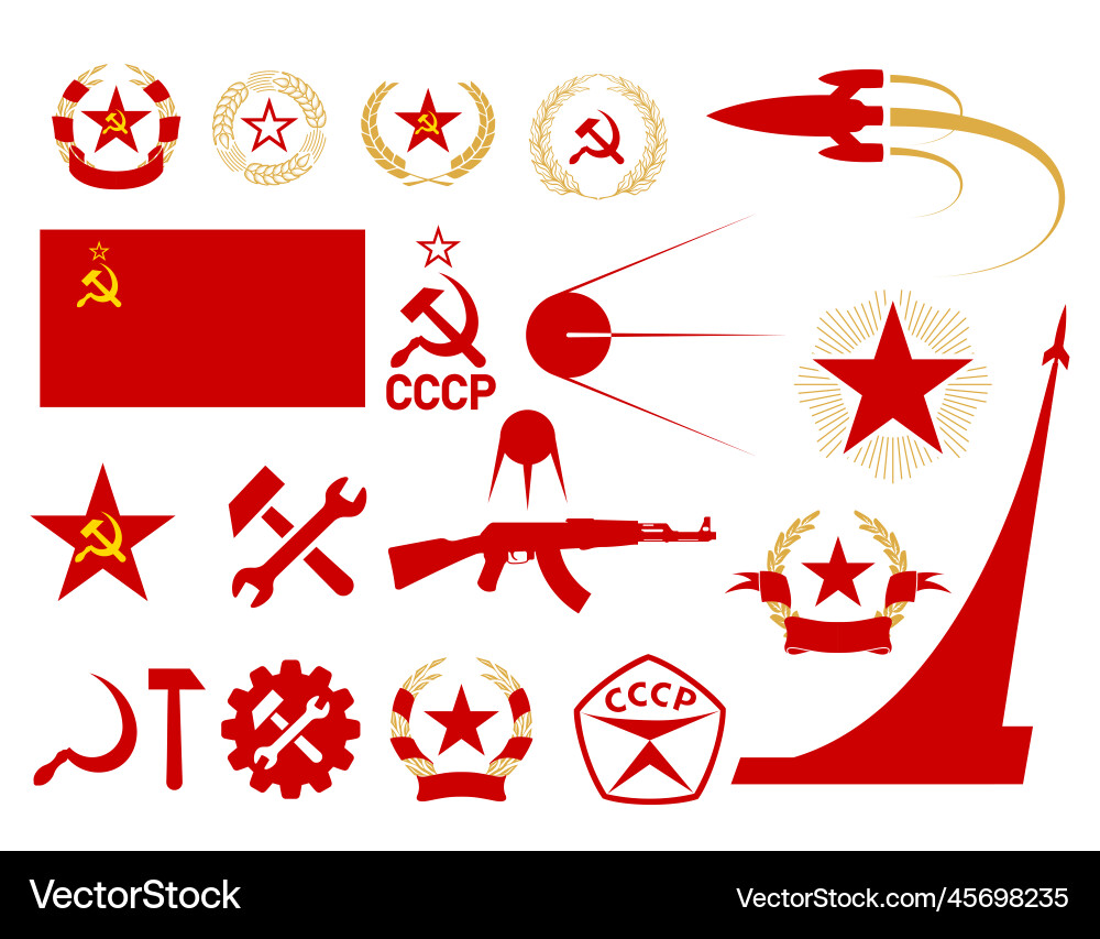 Ussr symbolix communism and socialism icons set Ussr symbolix communism and socialism icons set vector image