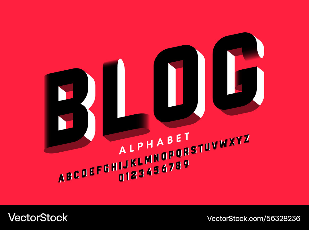 Blog 3d style font alphabet letters and numbers Vector Image