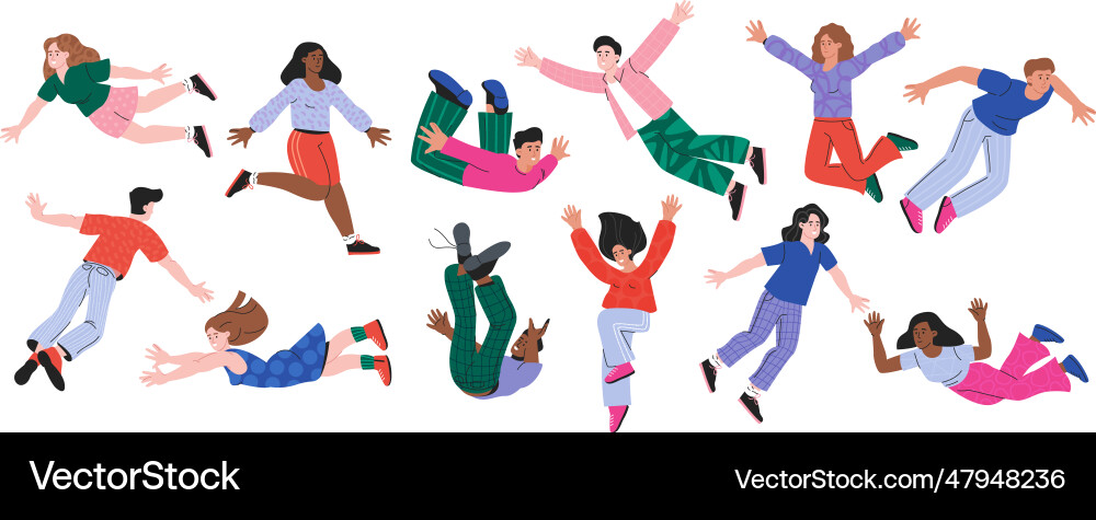 Flying people Cartoon Charaktere fliegen im Himmel Flying people Cartoon Charaktere fliegen im Himmel vektorbild