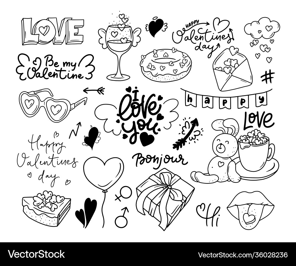 Happy valentine s day dooddle art collection vector image