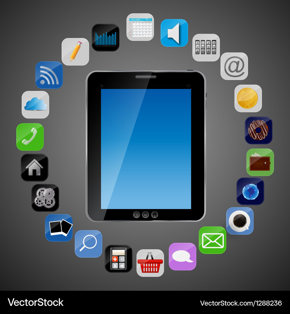 Modern Tablet with App Icons Vector Image
