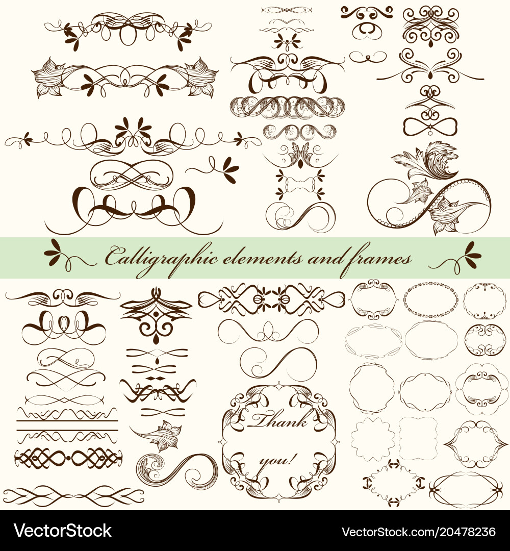 Set of calligraphic elements for design vector image