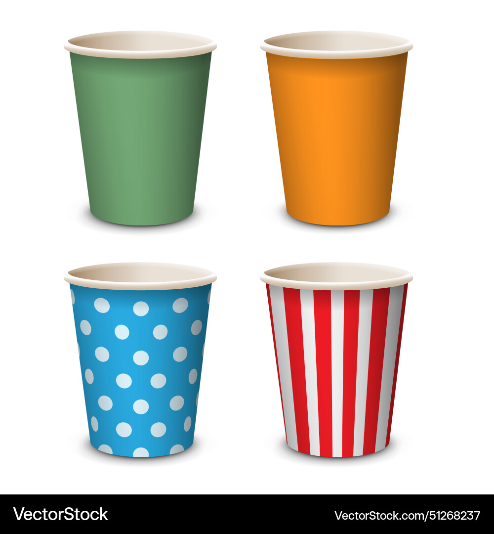 Colored paper cup mug mockups cardboard Royalty Free Vector