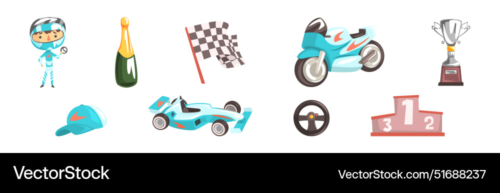 Racer object and items for speed racing Vector Image