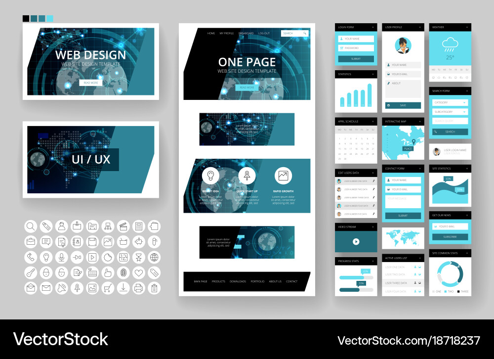 Website design template and interface elements vector image