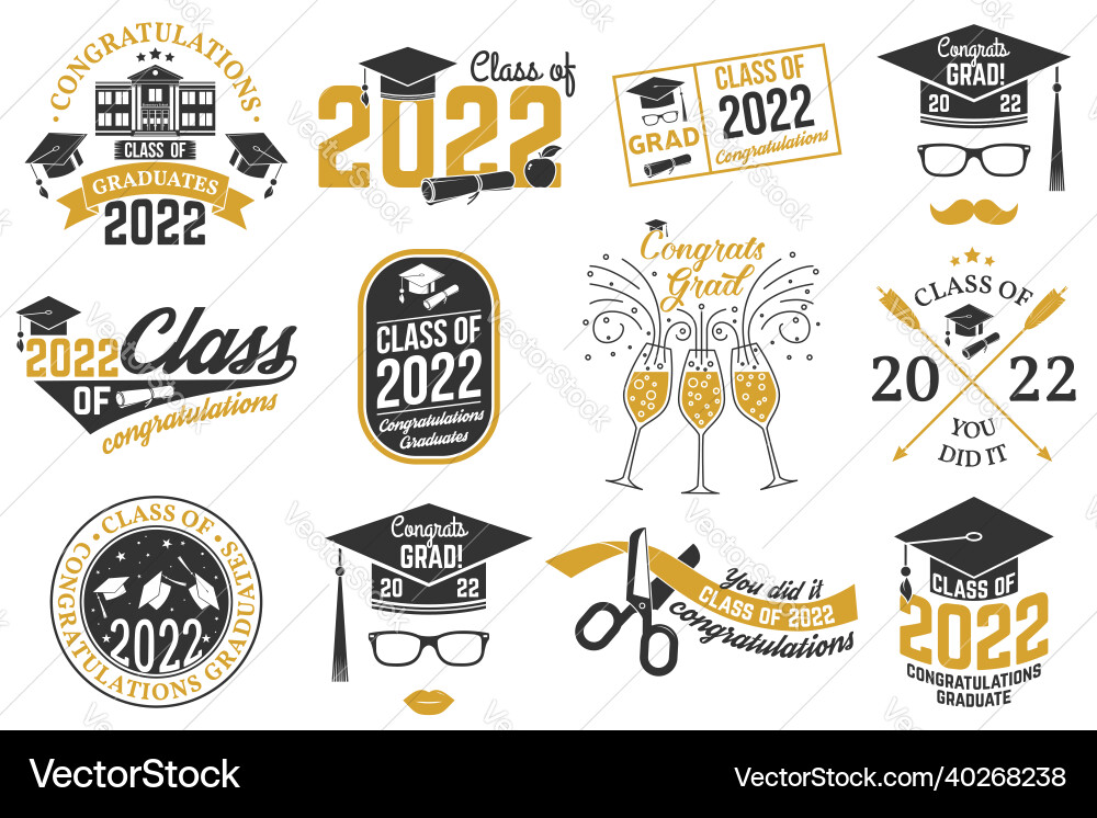Class of 2022 Graduation Badges Vector Image