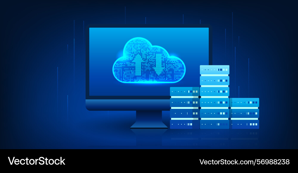 Cloud technology displayed on a computer screen Cloud technology displayed on a computer screen vector image