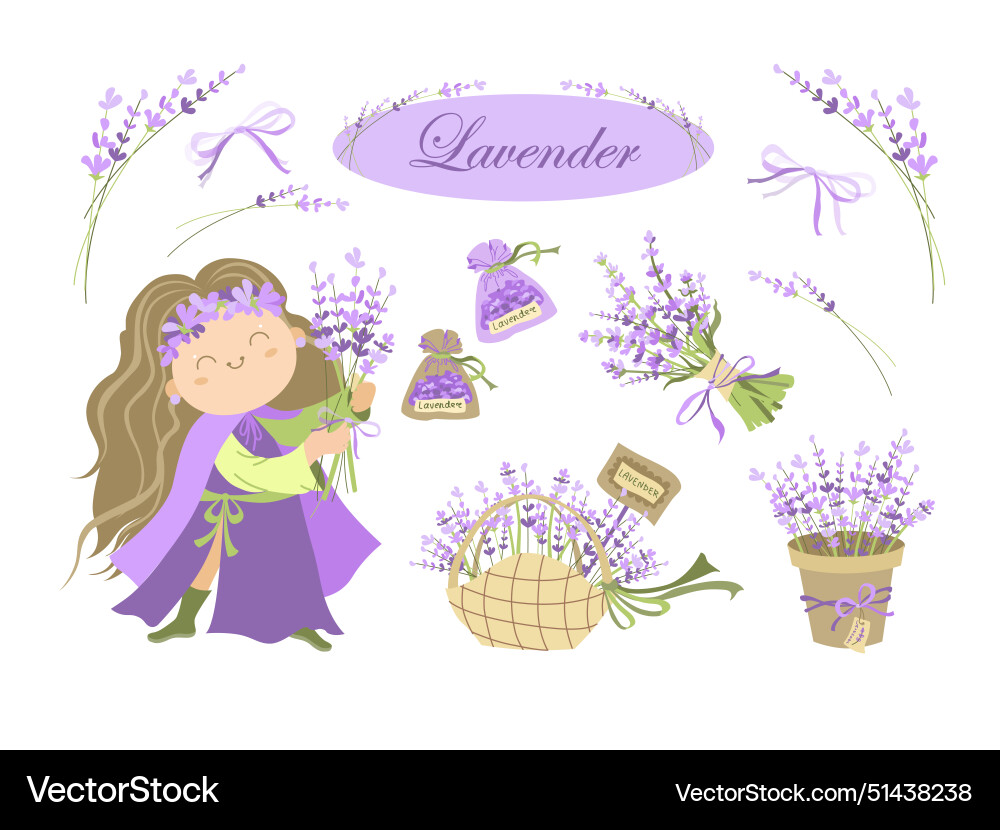 Lavender set flowers elements collection Vector Image