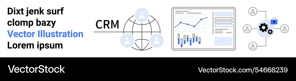 Crm system overview with user icons data charts Crm system overview with user icons data charts vector image
