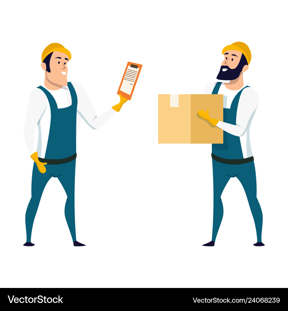 Factory warehouse worker checking box with list Factory warehouse worker checking box with list vector image