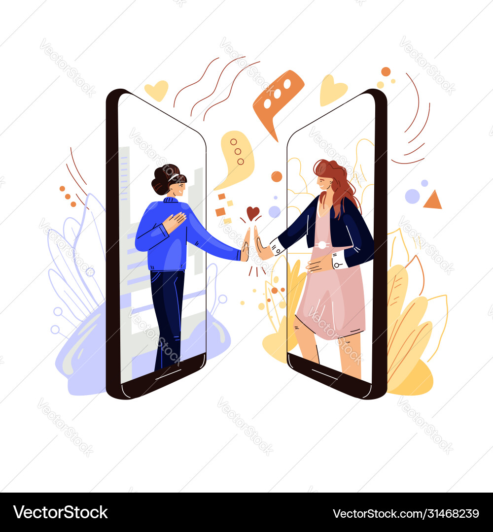 Online friends support flat concept two vector image