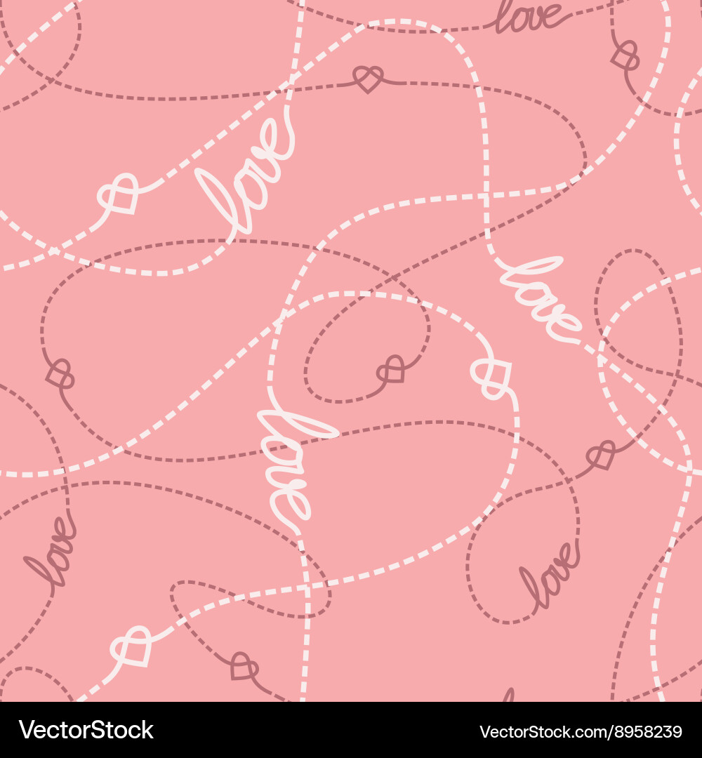 Tangled lines and hearts seamless pattern vector image