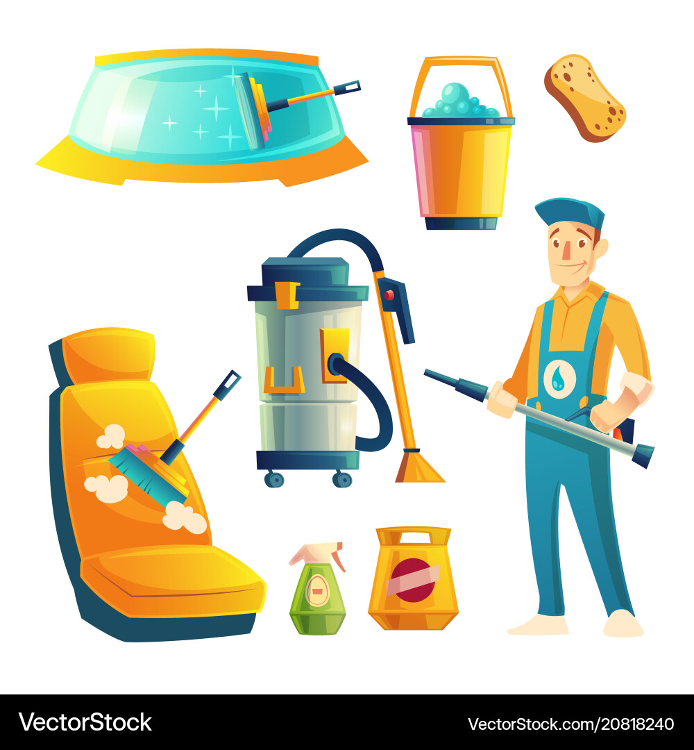 Car washing service with cartoon character Car washing service with cartoon character vector image