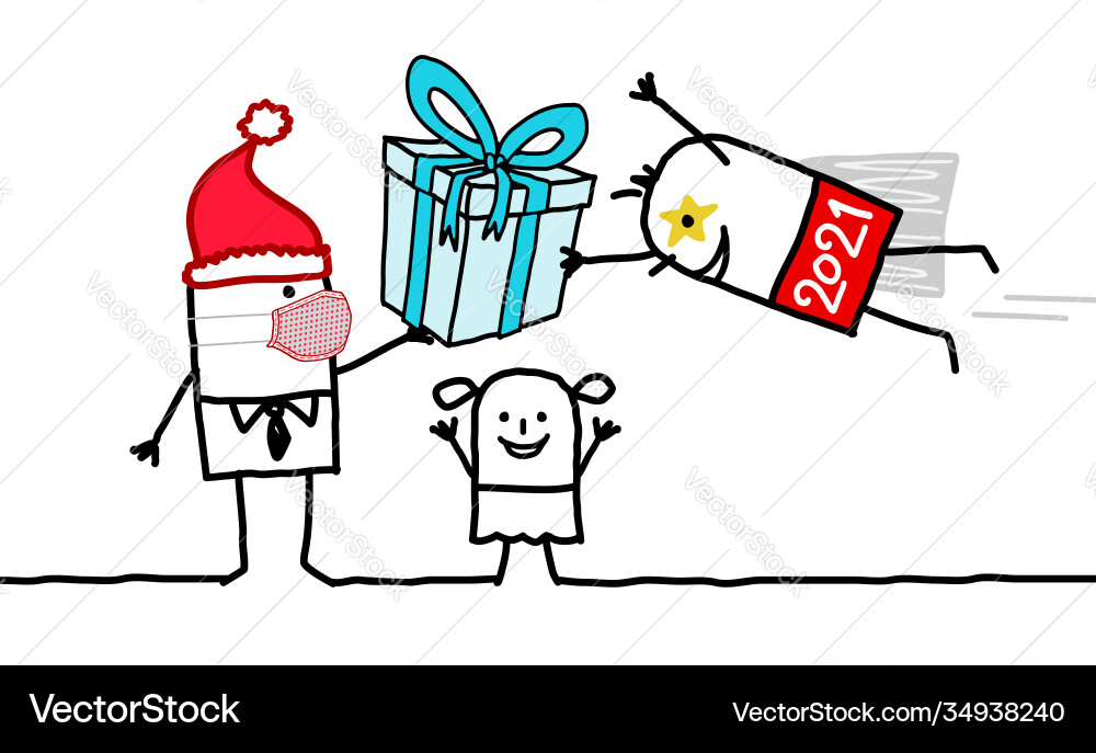Cartoon santa with mask and 2021 super hero Cartoon santa with mask and 2021 super hero vector image