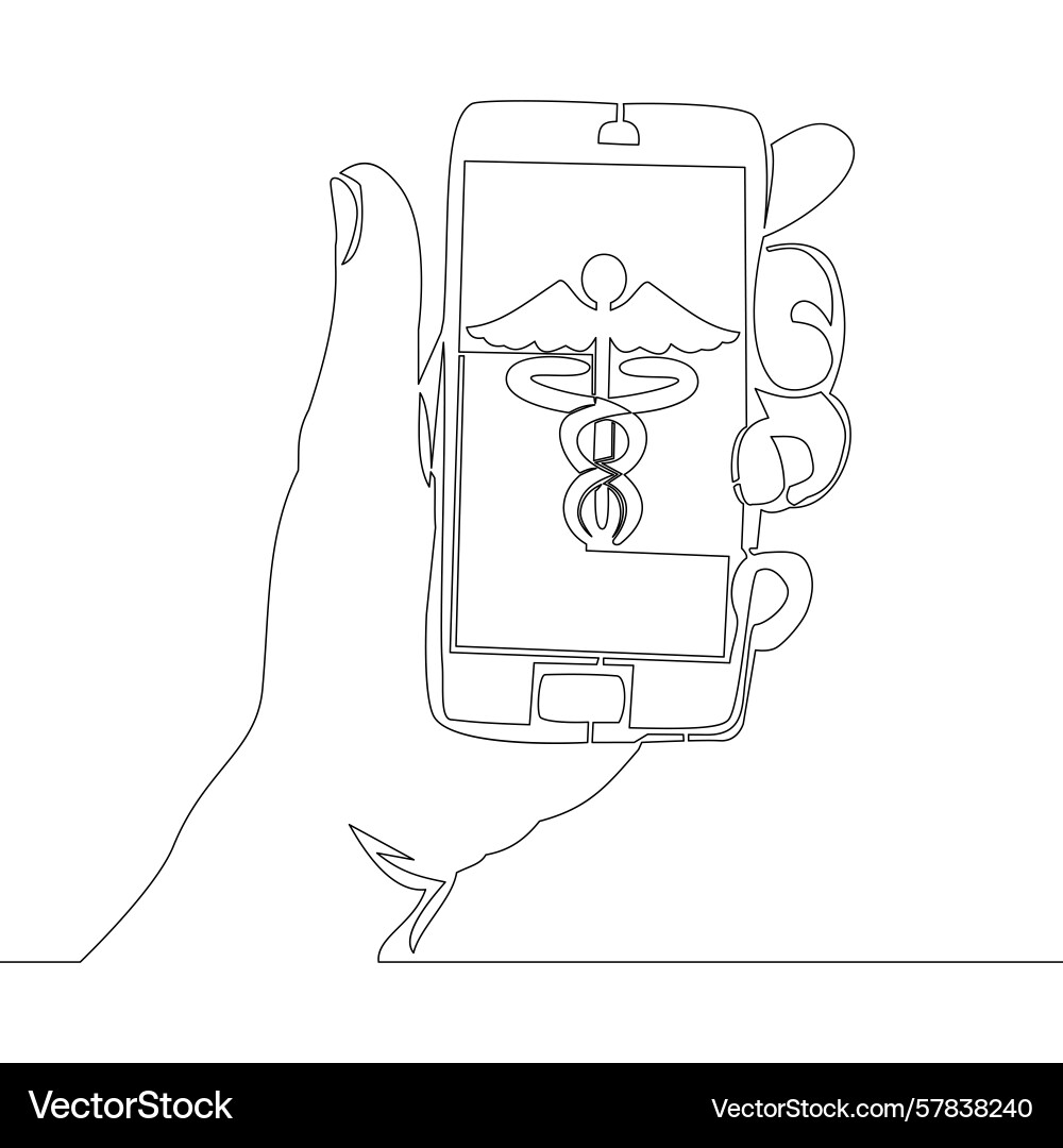 Continuous line smartphone with caduceus symbol Continuous line smartphone with caduceus symbol vector image
