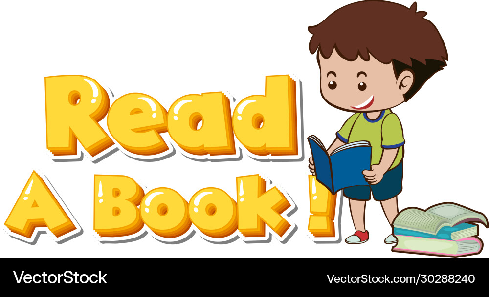 Font design for word read a book with boy reading Font design for word read a book with boy reading vector image